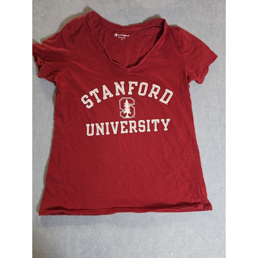 Stanford University Womens M Red Champion Short Sleeve V-Neck T-Shirt